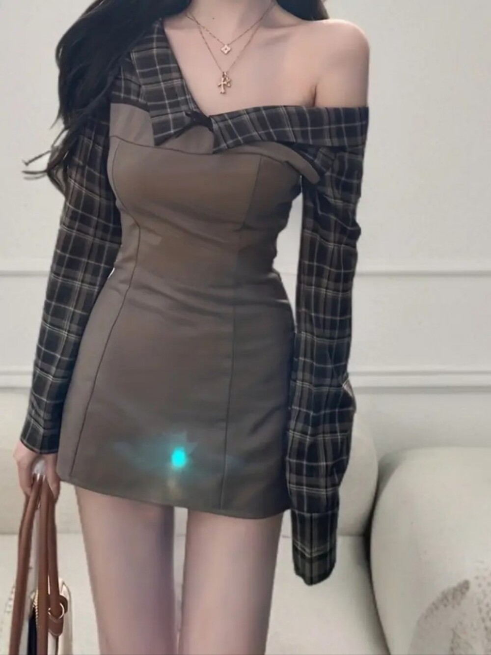 Temperament, Autumn, Sexy, Careful, Fake, Two-Piece Diagonal Shoulders Dress